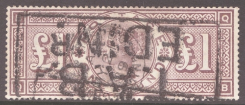 1888 £1 Brown Lilac SG 186  A Good - Fine Used Well Centred example cancelled by a CDS + Box Cancel. Cat £4,500