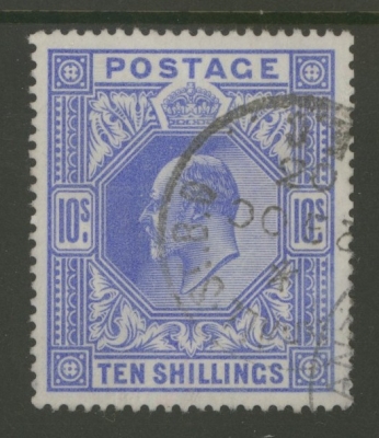 1902 10/- Ultramarine SG 265 A Superb Used Well Centred example in a Deep Shade. A Difficult stamp as such. Cat £750