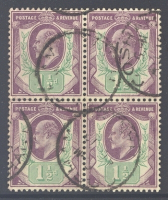 1902 1½d Dull Purple + Green  SG 221 A Very Fine Used  block of 4