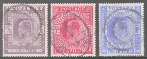 1902 2/6 - 10/- Edward V11 SG 260 - 65  A Fine Used set of 3 