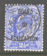 1902 Board of Education 2½d Ultramarine SG O85  A Fine Used example. Cat £475