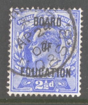 1902 Board of Education 2½d Ultramarine SG O85  A Fine Used example. Cat £475