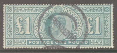 1902 £1 Dull Blue Green SG 266  A Good Used example