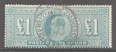 1902 £1 Dull Blue Green SG 266  A Very Fine Used example. Cat £850