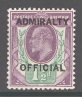 1902 Admiralty Official 1½d Dull Purple + Green SG O103  A Fresh U/M example