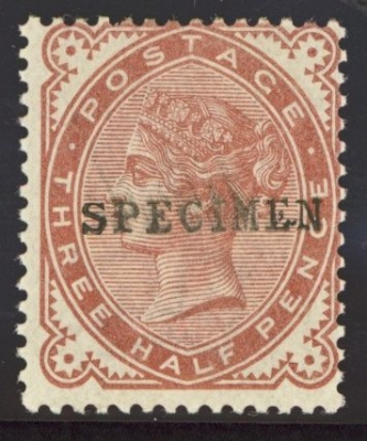 1880 1½d Venetian Red SG 167 Overprinted specimen. 