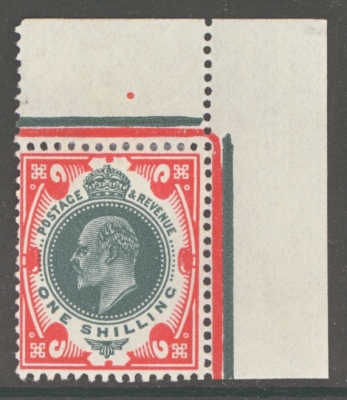 1911 1/- Dark Green + Scarlet SG 312.  A Fresh lightly M/M corner copy