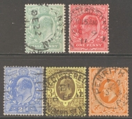 1911 Edward V11 Perf 15 x 14 Set of 5 SG 275 - 86