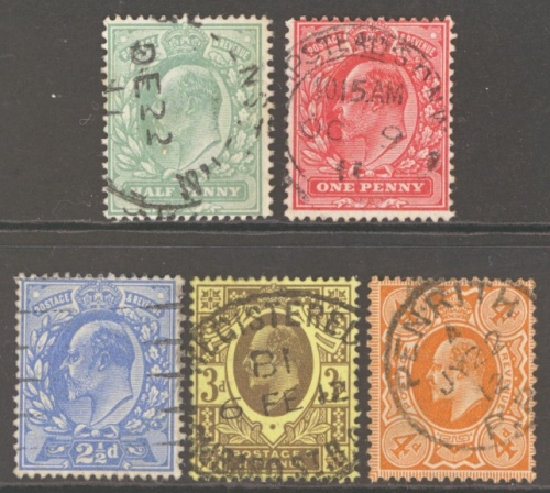 1911 Edward V11 Perf 15 x 14 Set of 5 SG 275 - 86