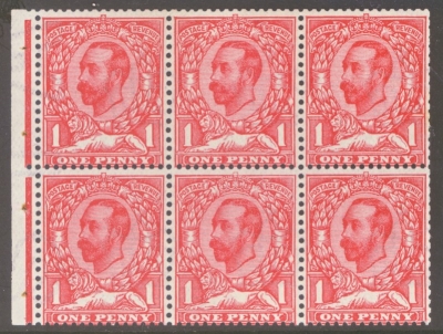 1911 1d Scarlet Booklet Pane of 6 SG 332a. A Fresh U/M example with above average perfs. Cat £550