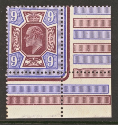 1911 9d Deep Dull Reddish Purple + Deep Bright Blue SG 306a