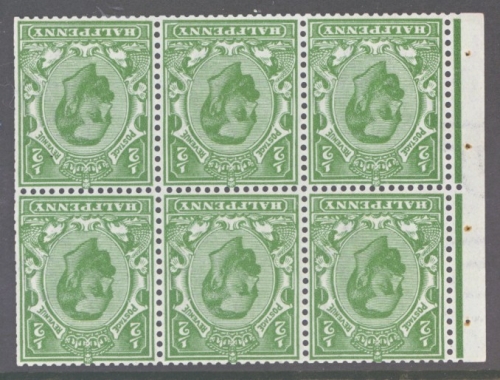 1911 ½d Yellow Green Booklet Pane with Inverted Watermark  SG 324aw  A Fresh U/M pane. Cat £275