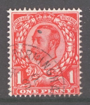 1912 1d Bright Carmine variety No Cross on Crown SG 341a   A Very Fine Used example. Cat £55