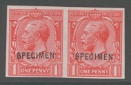 1912 1d Scarlet SG 357 A Fresh U/M Imperf pair overprinted Specimen Type 26