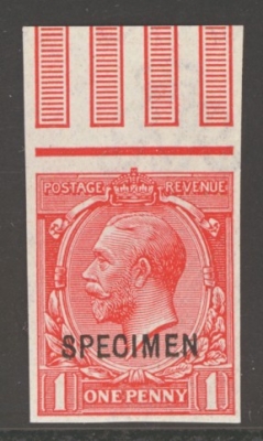 1912 1d Scarlet SG 357 A Fresh U/M Imperf marginal example overprinted Specimen Type 26