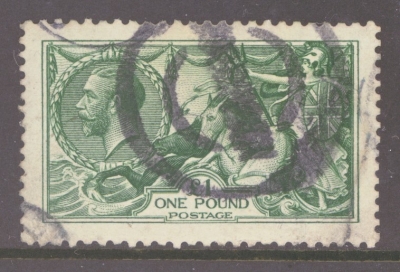 1913 £1 Green SG 403 A Good Used well centred example in a Bright Shade. Corner fault, but looks presentable.