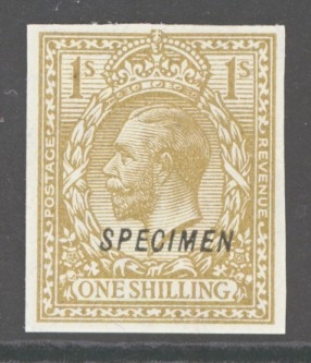 1924 1/- BrownSG 429 variety Imperf + overprinted Specimen Type 23.  A Fresh Lightly M/M example