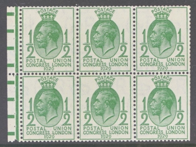 1929 ½d PUC Booklet pane of 6 with Perf Margin SG 434bw A Fresh U/M example with good perfs on 2 sides. Cat £250