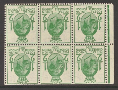 1929 ½d PUC Booklet pane of 6 with inverted Watermark SG 434bw Fresh U/M