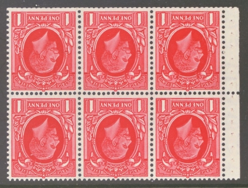 1934 1d Scarlet Small Format Booklet Pane with Inverted Watermark  SG Spec NB23a  A Fresh U/M example  Cat £130