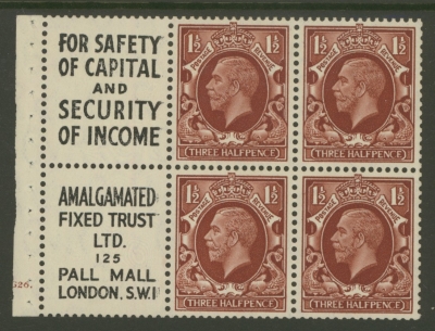 1934 1½d Red Brown x 4 + 2 Labels booklet pane Cyl G26. with Upright watermark. SG 441ew  A Fresh example with good per…