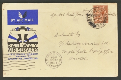 1934 20th Aug 1st UK Air Mail by Railway Air Services Ltd - Birmingham to Bristol