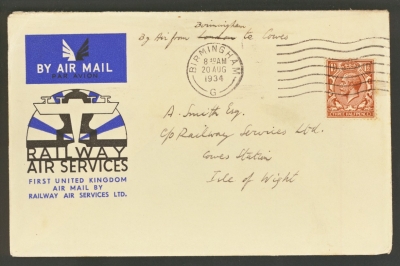 1934 20th Aug 1st UK Air Mail by Railway Air Services Ltd - Birmingham to Isle of Wight