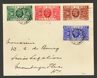 1935 Jubilee on neat FDC cover with London Cancel