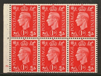 1937 1d Scarlet Booklet Pane with F5 Cyl