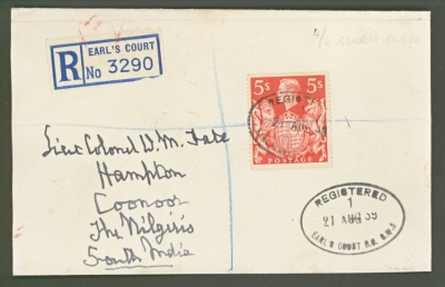 1939 5/-Red High Value Arms on First Day Cover