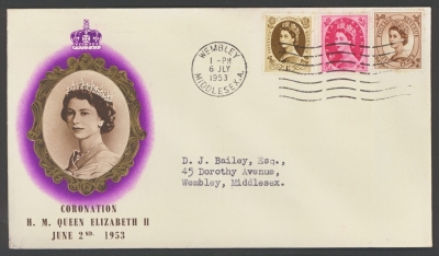 1953 5d, 8d + 1/-  on illustrated FDC With typed address 