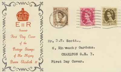 1953 5d, 8d + 1/-  on illustrated FDC With typed address 