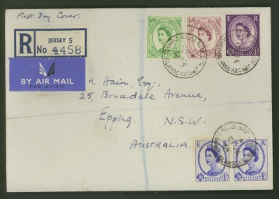 1952 3d 6d + 7d  on plain First Day Cover cancelled by Jersey CDS