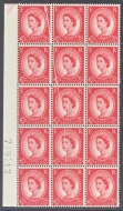 1958 2½d Red SG 574 variety Vertical Doctor Blade flaw due to a pre printing paper crease.