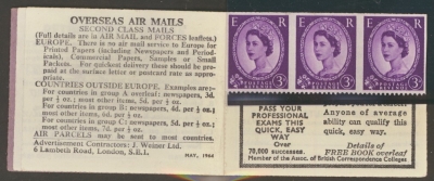 1958 3d Lilac SG 575 Variety part booklet pane Imperf on 3 Sides, still in the booklet