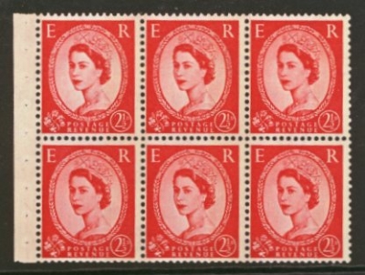 1960 2½d booklet pane of 6 with variety One 8mm phosphor band