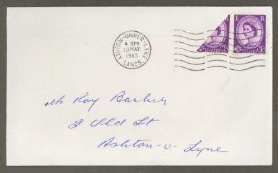 1965 3d + 3d Violet bisected on cover to make 4½d Rate
