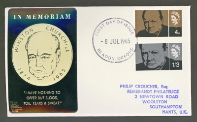 1965 Churchill ord on Typed FDC cancelled by Bladon Oxford FDI