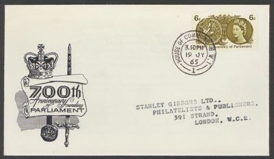 1965 Parliament 6d phos on Typed FDC with House of Commons CDS