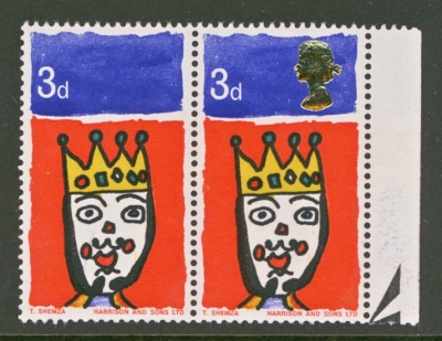 1966 3d Christmas pair SG 713 variety Gold (Queens Head) omitted