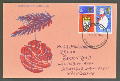 1966 Christmas ord on addressed  Holmes Tolley FDC with Birminghan FDI