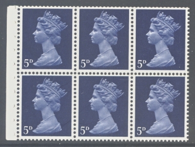 1967 5d Royal Blue booklet pane of 6 variety Missing Phosphor SG UB 17ab Fresh U/M example