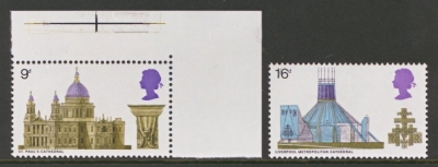 1969 9d + 1/6 Cathedrals variety missing phosphor SG 800y-801yy
