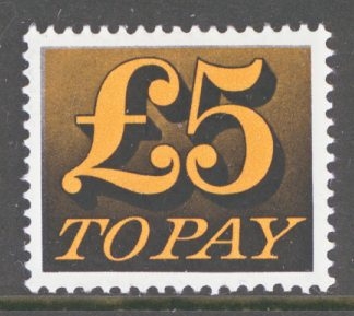 1970 £5 orange -yellow & black Postage Due on FCP/PVAD paper SG Spec Z75 Cat £50