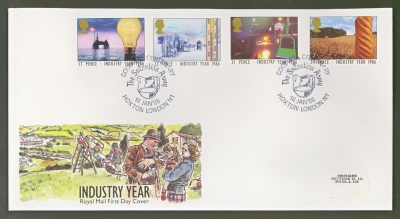 1986 Industry on Post Office cover with Hoxton London FDI
