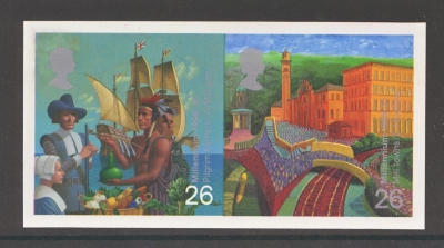 1999 Settlers- Workers 26p Se-tenant imperf booklet pane proof  SG 2085+89. Cat £750 Scarce