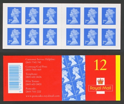 2001 Questa NVI 2nd class booklet SG ME1 variety Imperf pane of 12 stamps