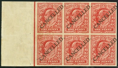 1911 1d Rose Red Imprint and overprinted Cancelled SG spec M6t.