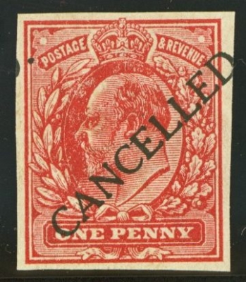 1911 1d Rose Red. Imperf and overprinted cancelled. SG spec M6t