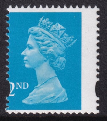 1989 2nd Class Bright Blue SG 1451 Variety miss perforated from the end of pane